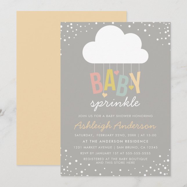 Cute Cloud & Confetti Baby Sprinkle Invitation (Front/Back)