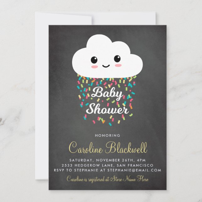 Cute Cloud & Confetti | Chalkboard Baby Shower Invitation (Front)
