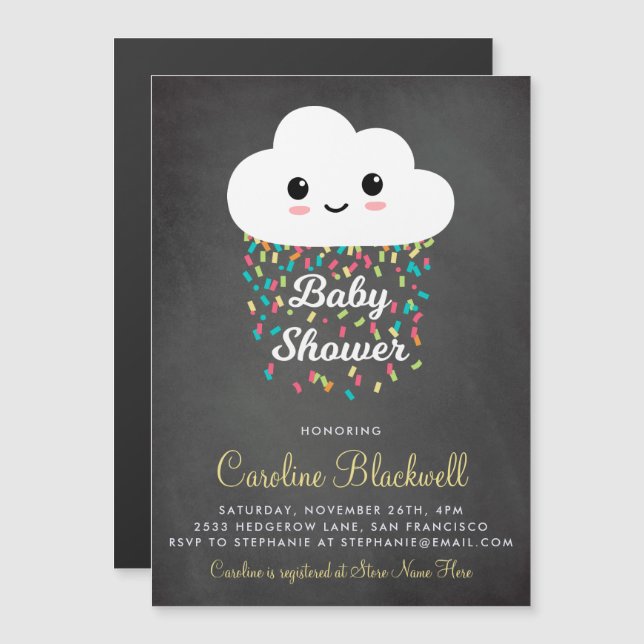 Cute Cloud & Confetti | Chalkboard Baby Shower Magnetic Invitation (Front/Back)