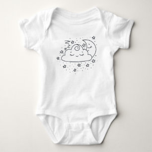 Cute Cloud Moon and Stars Illustration Baby Bodysuit
