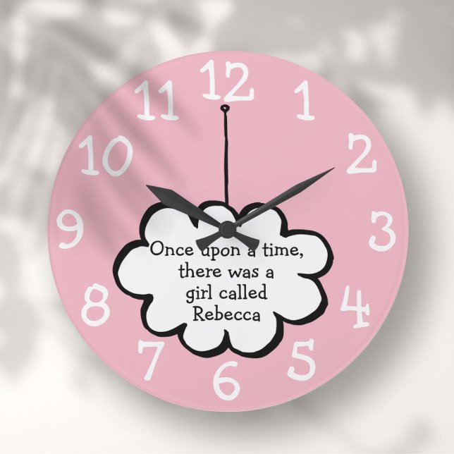 Cute Cloud on a String Fun Personalized Pink Large Clock (Cute Cloud on a String Fun Personalized Pink Large Clock)