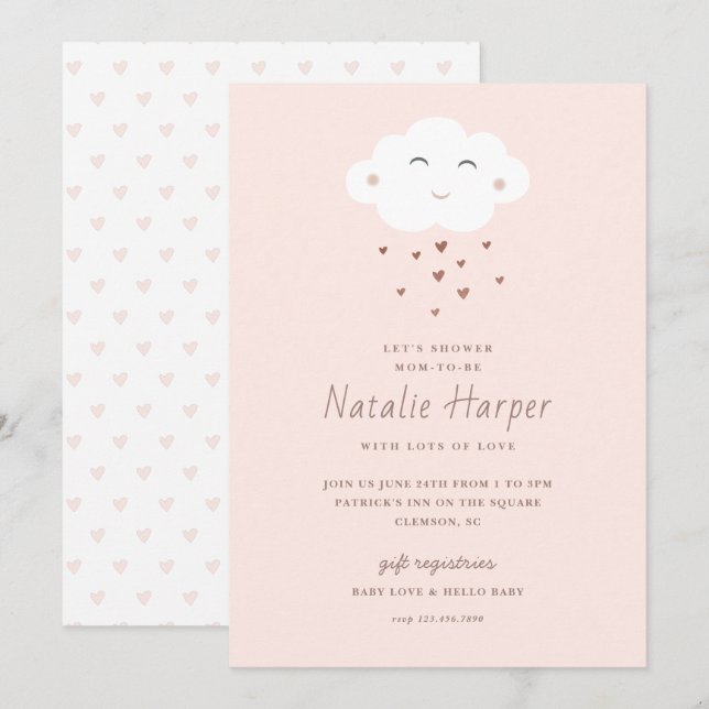 Cute Cloud Pink Baby Shower Invitation (Front/Back)