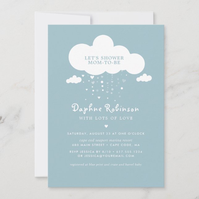 Cute Cloud Rain Hearts Baby Shower Invitation Card (Front)