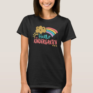 Cute Cloud Rainbow Hello Kindergarten Teacher Back T-Shirt