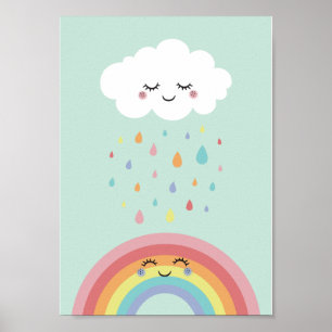 Cute Cloud Rainbow Nursery Pastel Poster Print