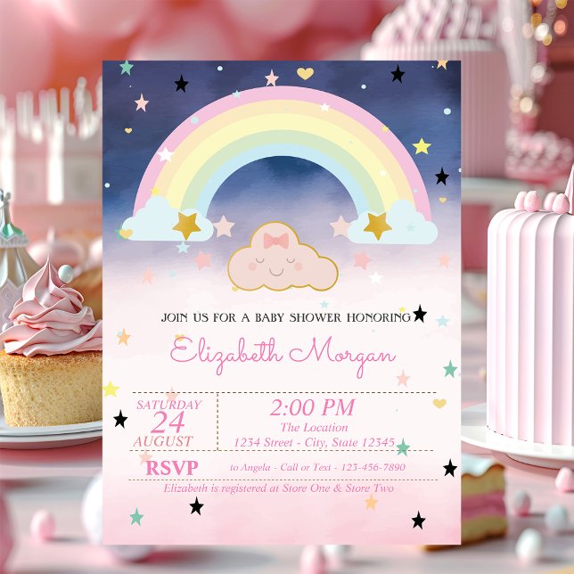 Cute Cloud Rainbow Stars Ombre Baby Shower Invitation (Creator Uploaded)