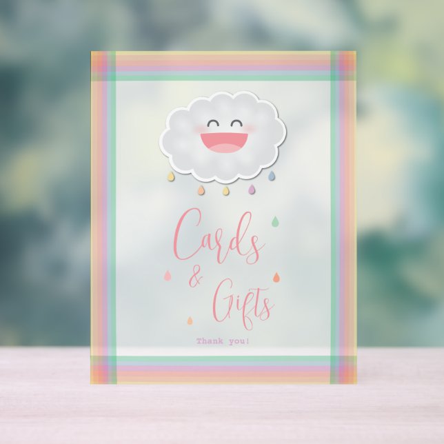 Cute Cloud Raindrops Baby Sprinkle Cards and Gifts Acrylic Sign (Neutral)