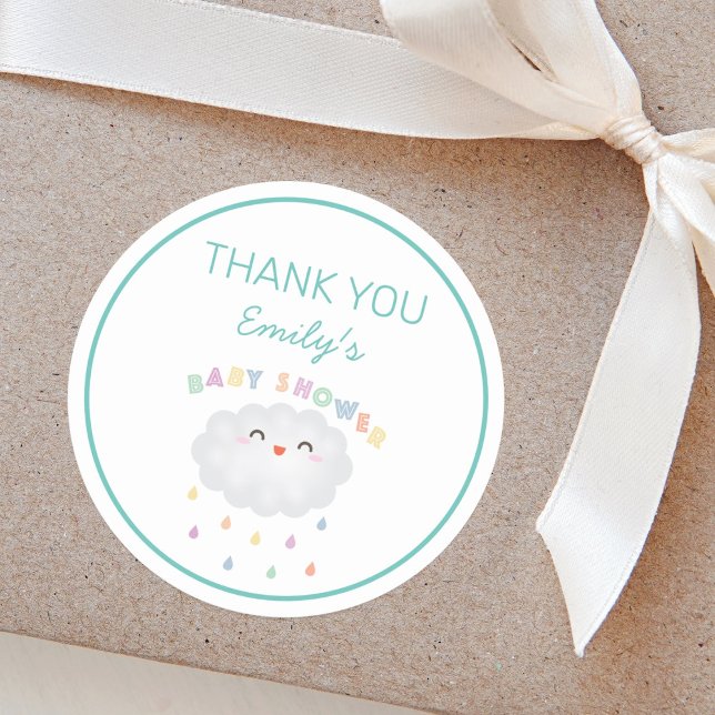 Cute Cloud Raindrops Gender Neutral Baby Shower Classic Round Sticker (Creator Uploaded)