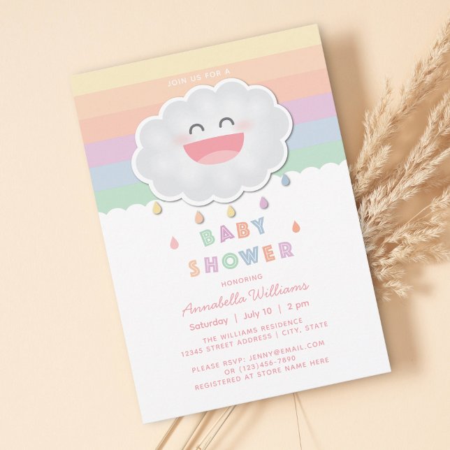 Cute Cloud Raindrops Rainbow Baby Shower Invitation (Creator Uploaded)