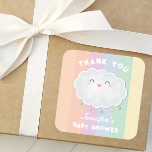 Cute Cloud Raindrops Rainbow Baby Shower Thank You Square Sticker