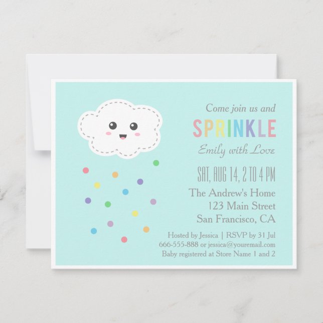 Cute Cloud Shower, Baby Sprinkle Invitations (Front)