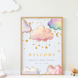 Cute Cloud Star Baby Shower Welcome Poster
