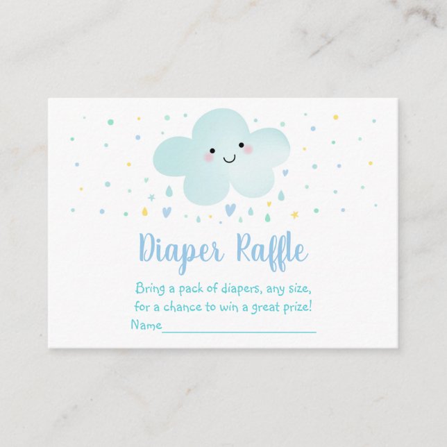Cute Cloud Stars Blue Baby Shower Diaper Raffle Enclosure Card (Front)