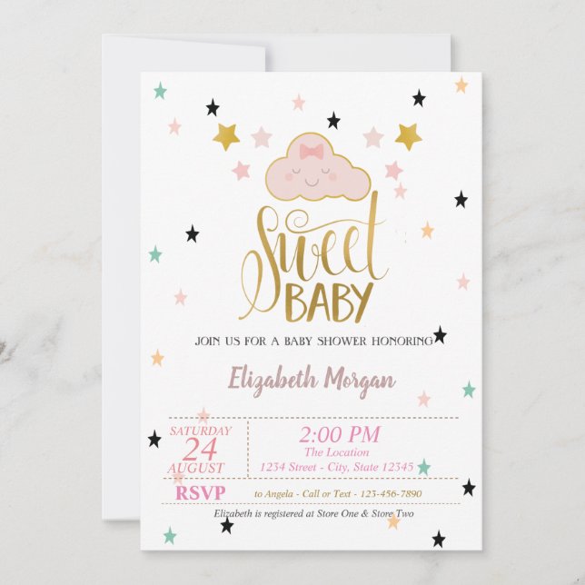 Cute Cloud,Stars,Sweet Baby Baby Shower Invitation (Front)