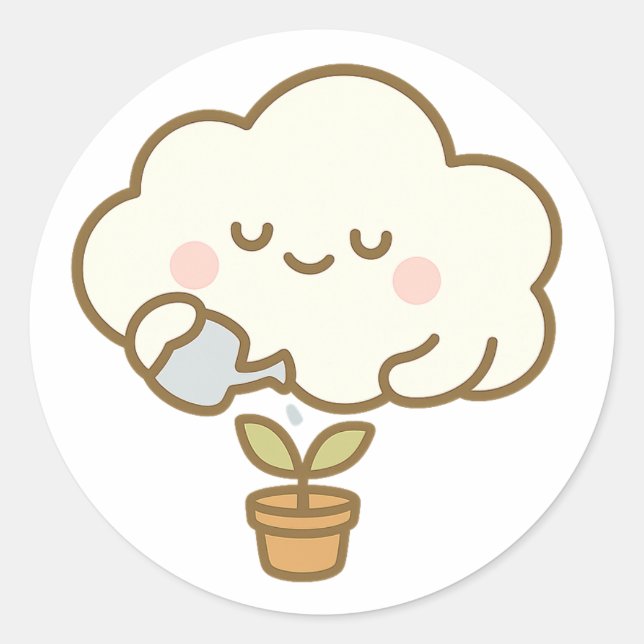 Cute Cloud Watering a Plant – Transparent Sticker (Front)