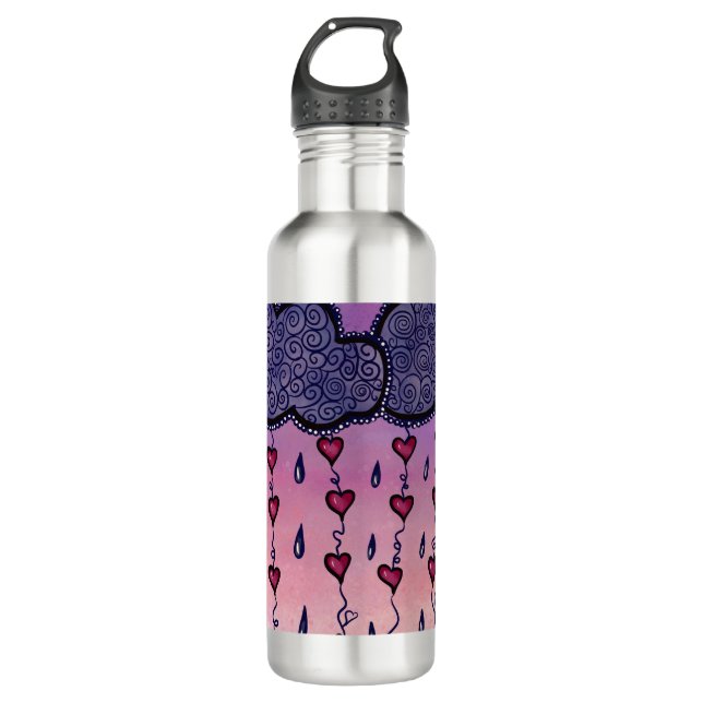 Cute clouds and hearts art 710 ml water bottle (Front)