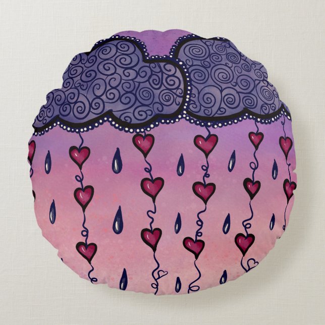 Cute clouds and hearts art round cushion (Front)