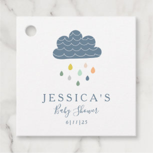 Cute Clouds and Raindrops in Blue Baby Shower Favour Tags