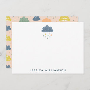 Cute Clouds and Raindrops Personalised Stationery Thank You Card