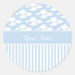 Cute Clouds and Stripes Classic Round Sticker