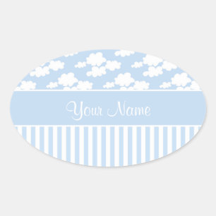 Cute Clouds and Stripes Oval Sticker