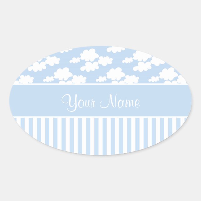 Cute Clouds and Stripes Oval Sticker (Front)