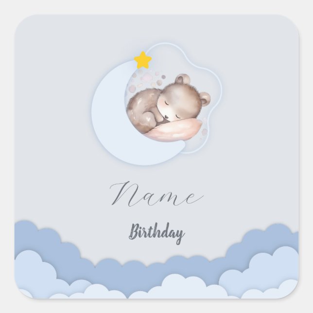 Cute Clouds Birthday Party Decorations Square Sticker (Front)