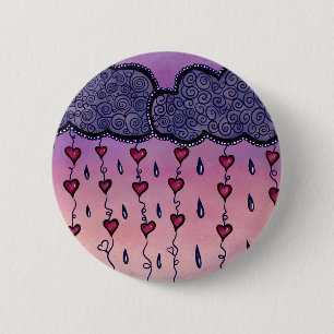 Cute clouds, hearts and raindrops 6 cm round badge
