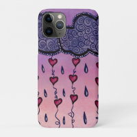 Cute clouds, hearts and raindrops