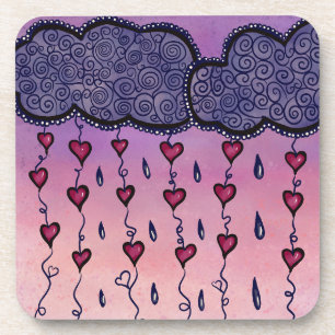 Cute clouds, hearts and raindrops coaster