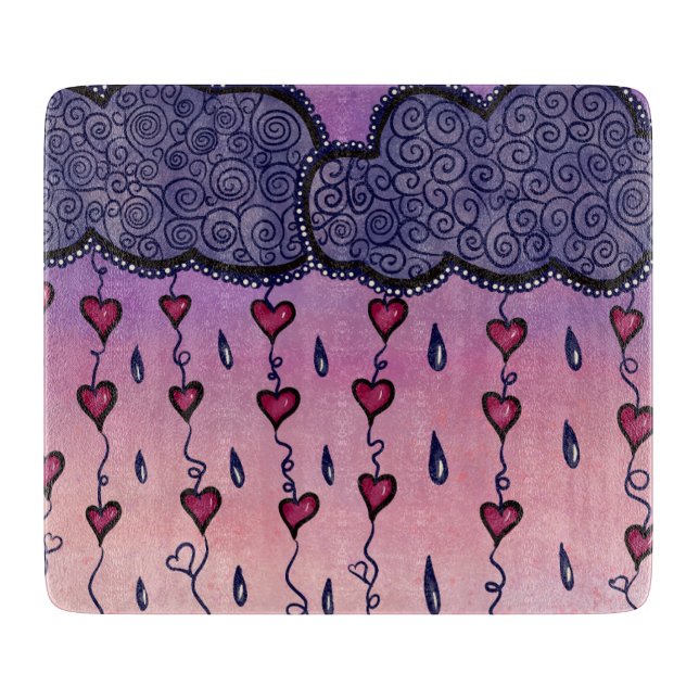 Cute clouds, hearts and raindrops cutting board (Front)