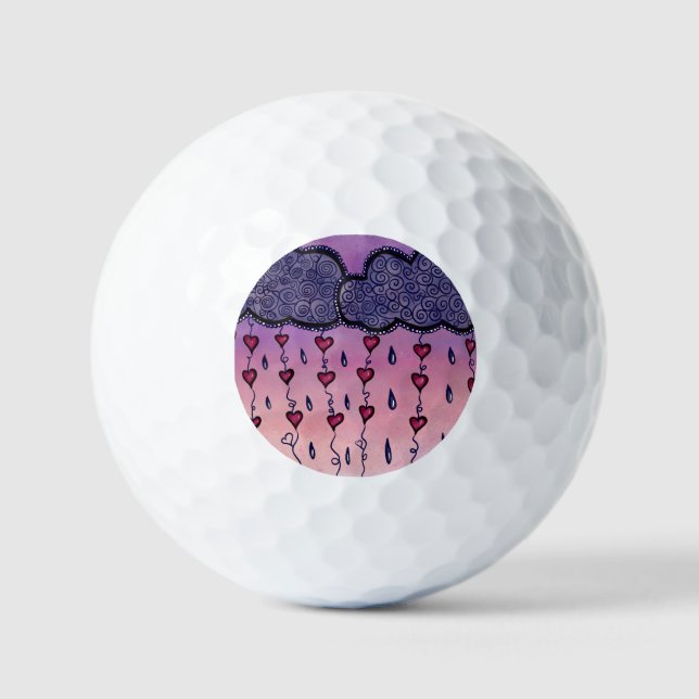 Cute clouds, hearts and raindrops golf balls (Front)