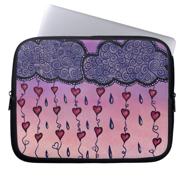 Cute clouds, hearts and raindrops laptop sleeve (Front)