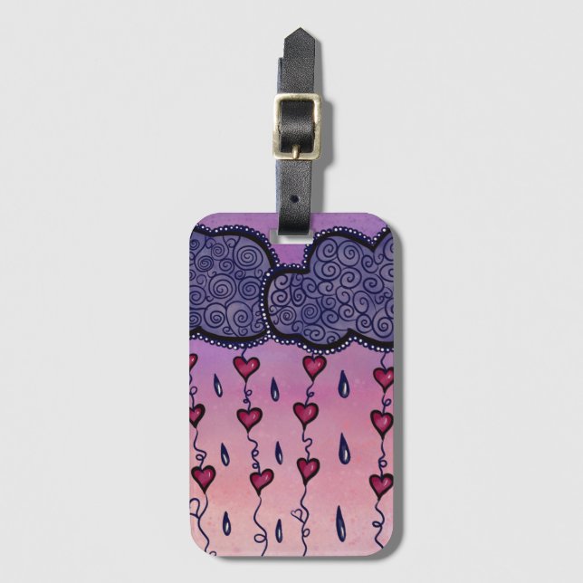 Cute clouds, hearts and raindrops luggage tag (Front Vertical)