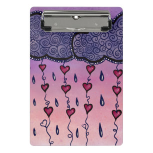 Cute clouds, hearts and raindrops mini clipboard