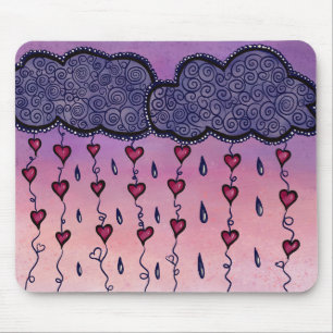 Cute clouds, hearts and raindrops mouse mat