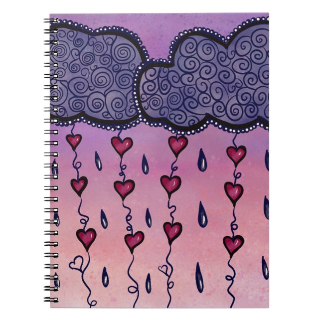 Cute clouds, hearts and raindrops notebook (Front)