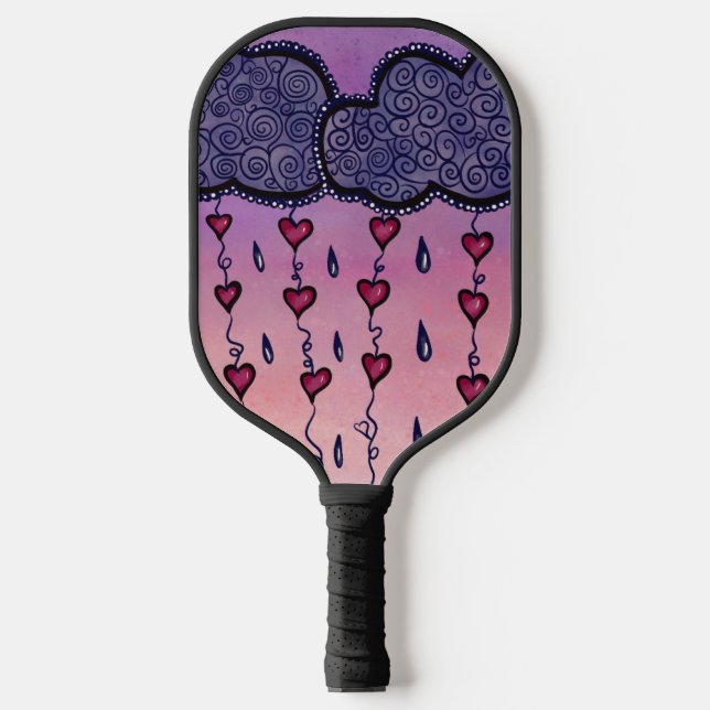 Cute clouds, hearts and raindrops pickleball paddle (Front)