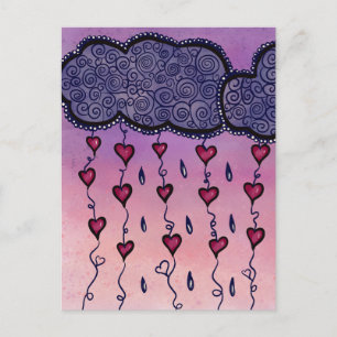 Cute clouds, hearts and raindrops postcard