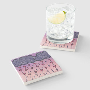 Cute clouds, hearts and raindrops stone coaster