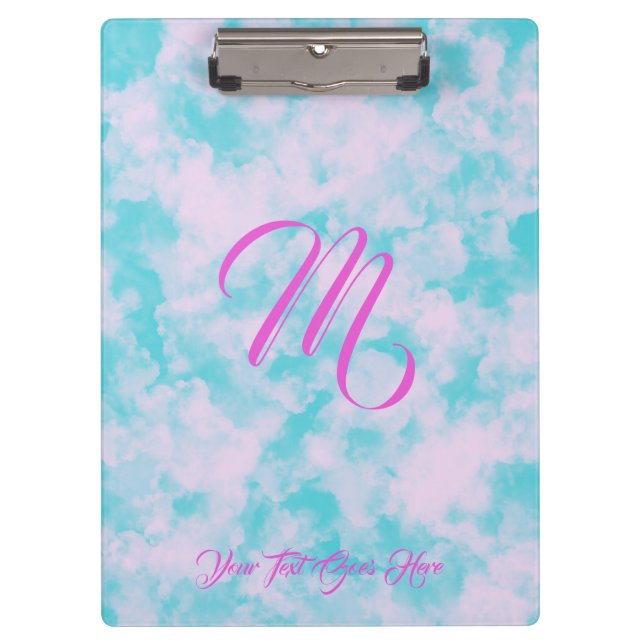 Cute Clouds Pink and Blue Monogram  Clipboard (Front)
