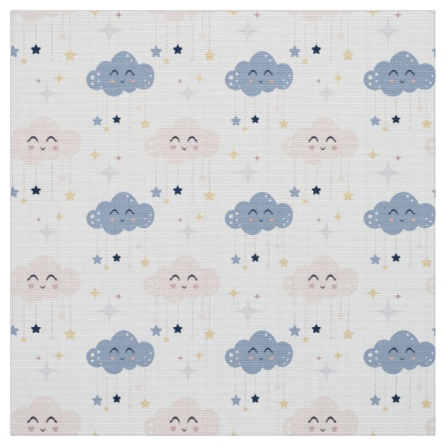 Cute Clouds White Fabric By The Yard Fat Quarter (Swatch)