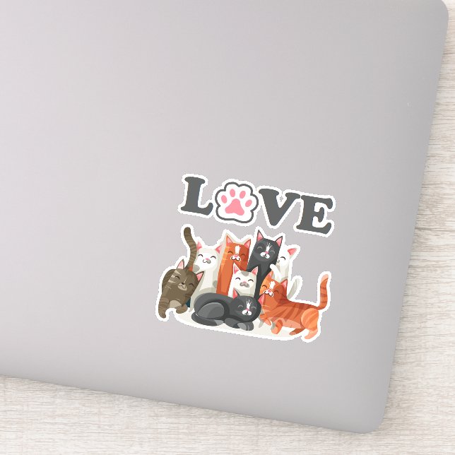 Cute Clowder of Cats Illustration with LOVE (Detail)