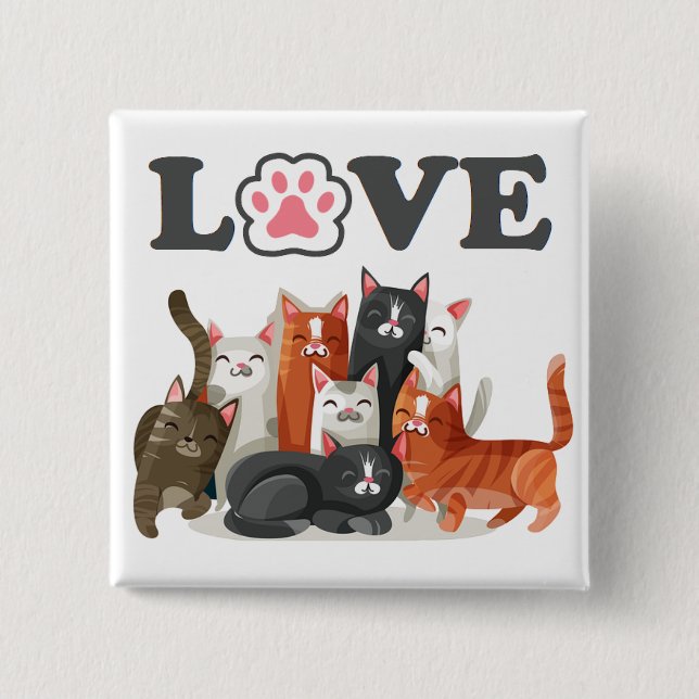 Cute Clowder of Cats Illustration with LOVE 15 Cm Square Badge (Front)