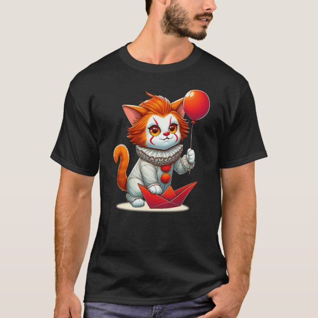 Cute Clown Cat Funny Halloween Cat Lover Party T-Shirt (Front)