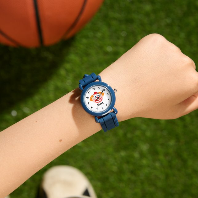 Cute clown face blue silicone boy's watch for kids (Wrist)