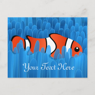 Cute Clown Fish and Beautiful Blue Sea Anemone Postcard
