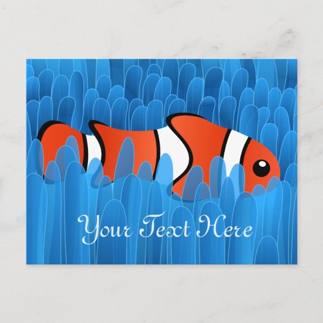 Cute Clown Fish and Beautiful Blue Sea Anemone Postcard (Front)