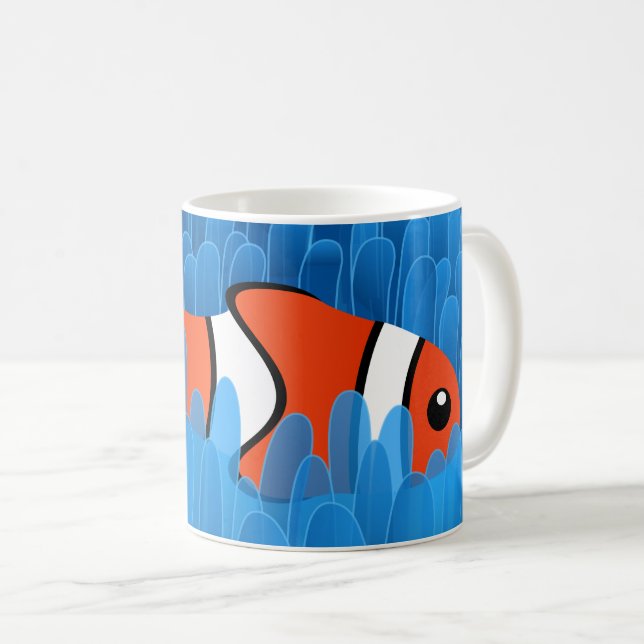 Cute Clown Fish and Beautiful Green Blue Anemone Coffee Mug (Front Right)