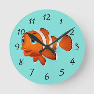 Cute Clown Fish Round Clock